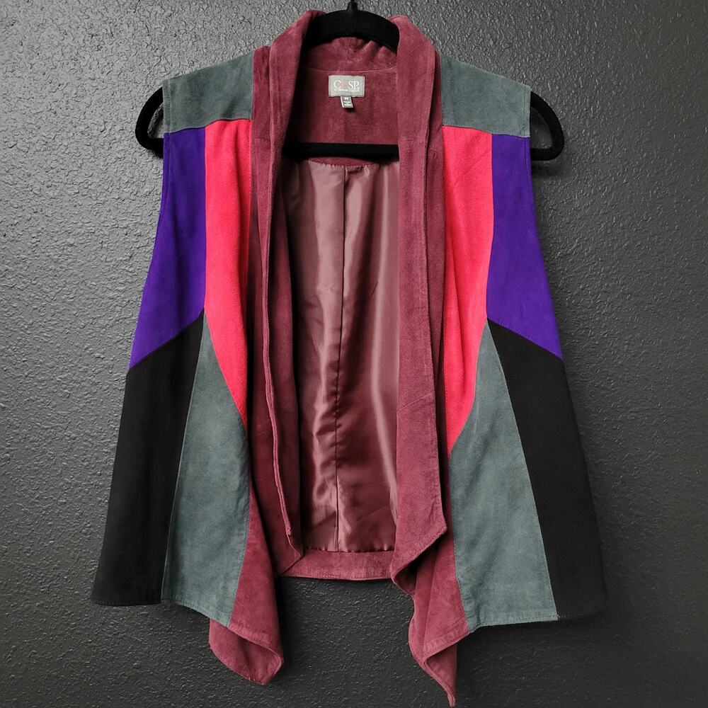 CUSP Neiman Marcus Genuine Leather Vest Medium Colorblock 90s Vintage Style